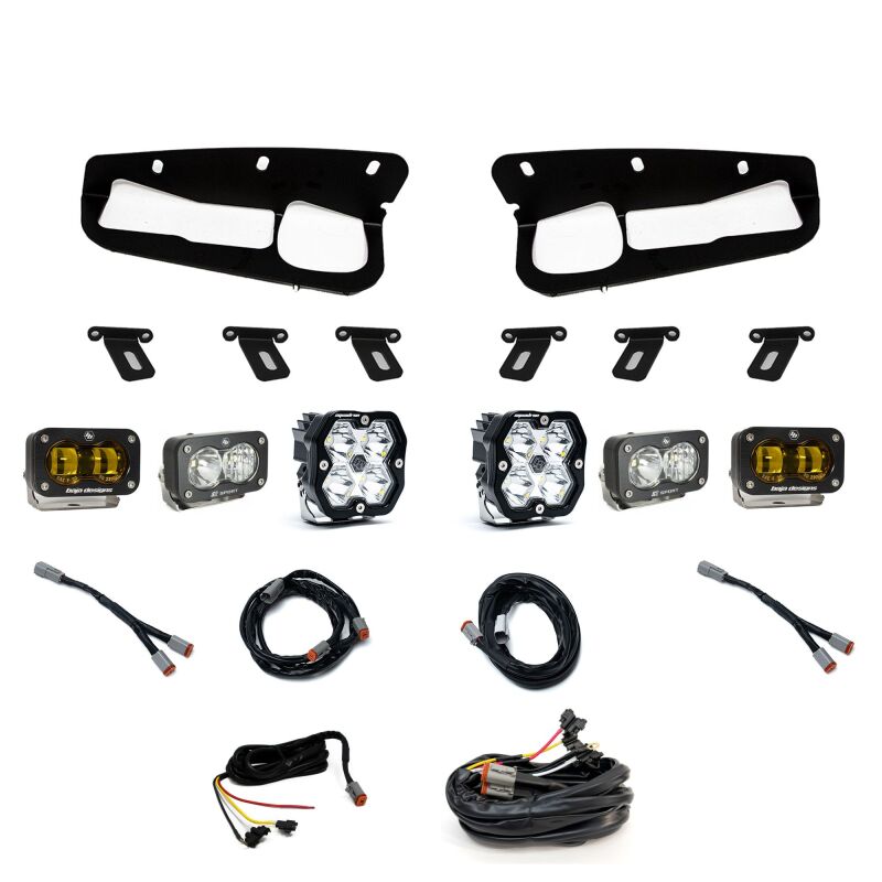 Ford Bronco Lights - Baja Designs - Squadron 2.0 Sport (Spot) & S2 Sprt D/C Clr /S2 SAE Ambr - `21-`25